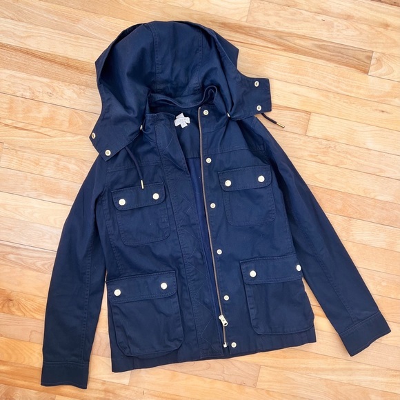 J. Crew Navy Hooded Utility Jacket - Size XS - Picture 1 of 3